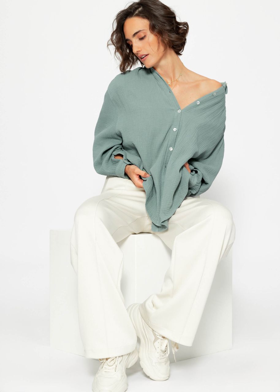 Oversize muslin blouse, short, sage green