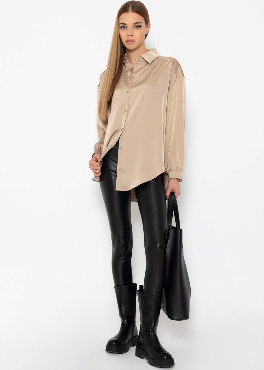 Oversized satin blouse in champagner