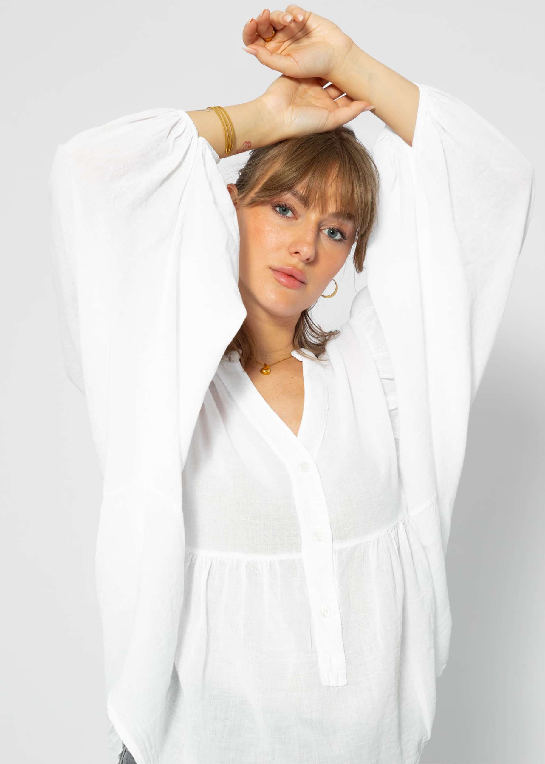 Oversize cotton voile blouse - white