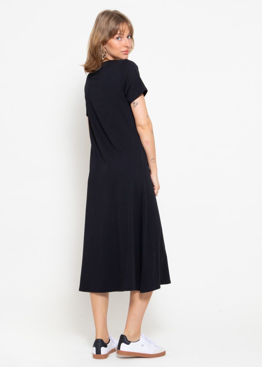 Jersey dress with wide skirt - black