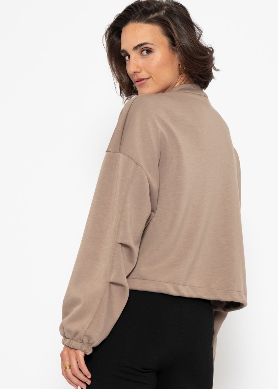 Sweat jacket with patch pockets - taupe