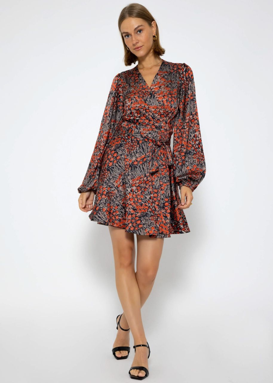 Elegant wrap dress with print - black-red