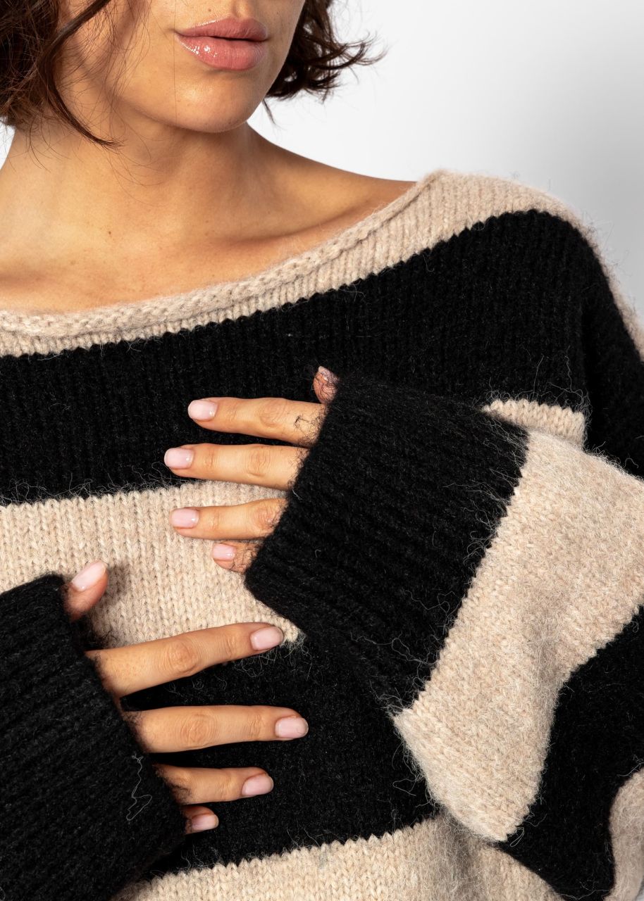 Sweater with block stripes - taupe-black