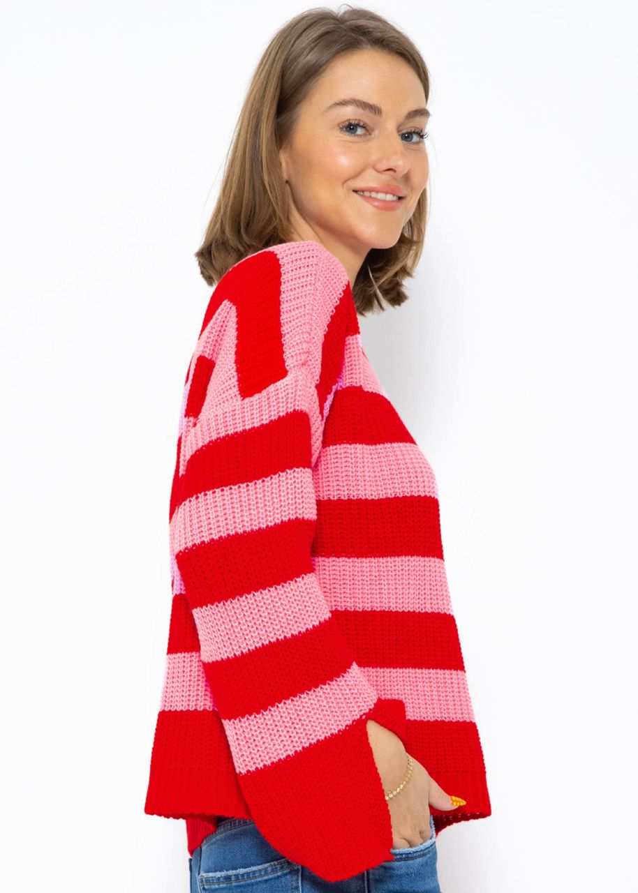 Striped jumper with wide sleeves - pink-red