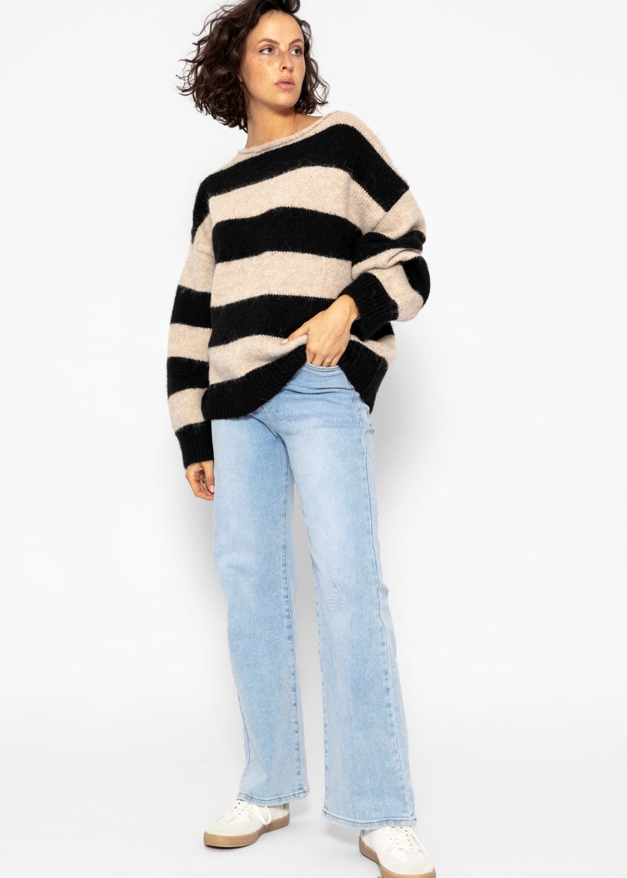 Sweater with block stripes - taupe-black