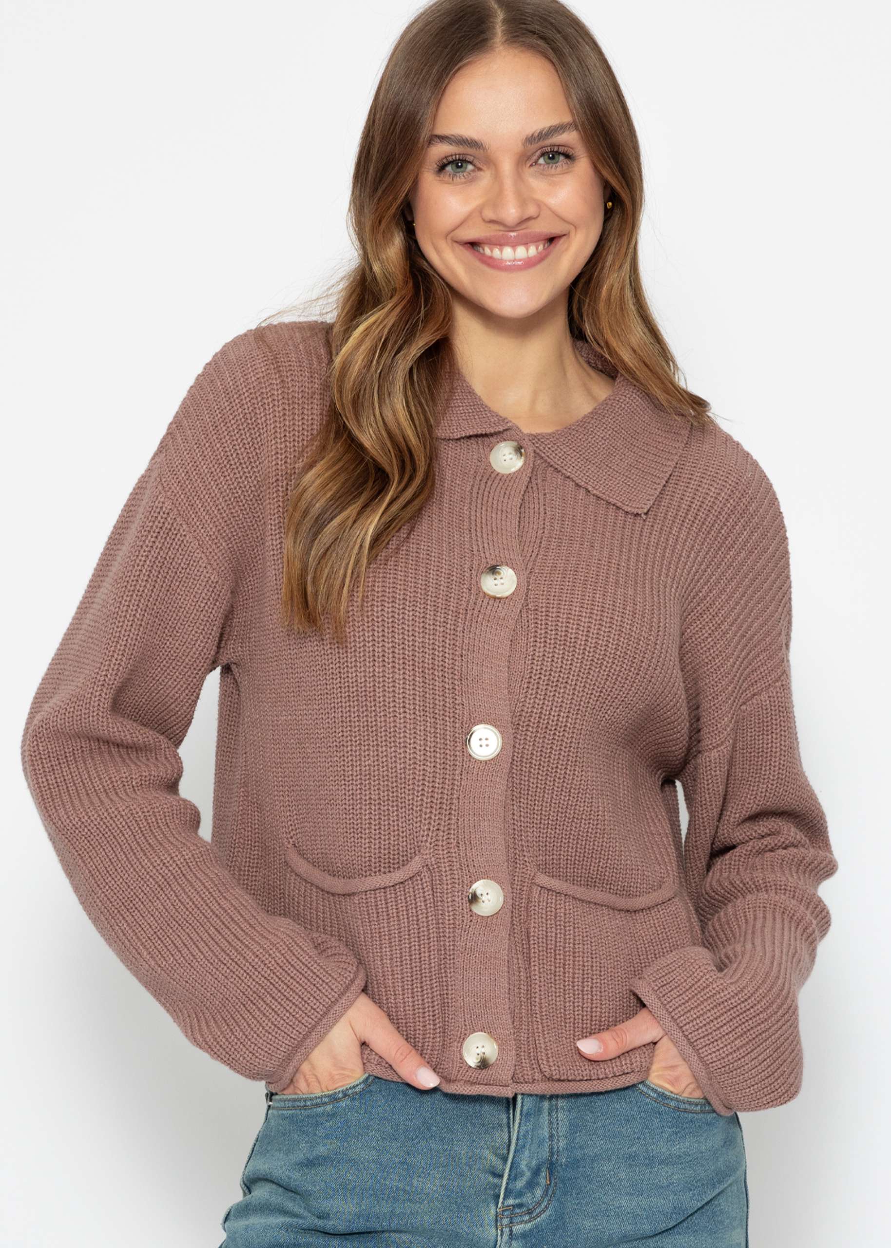 Cardigan with collar - mocha