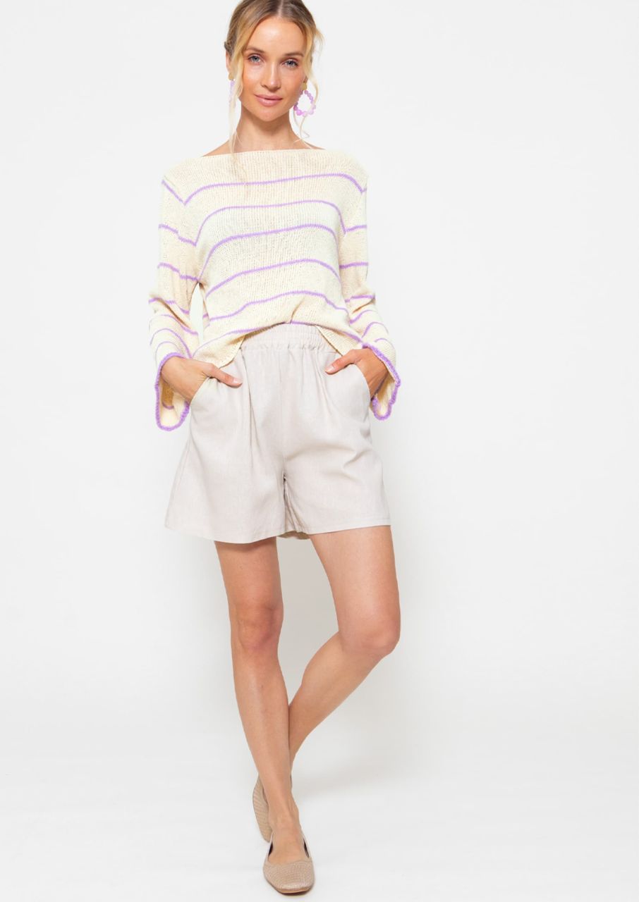 Cotton jumper with fine stripes - beige