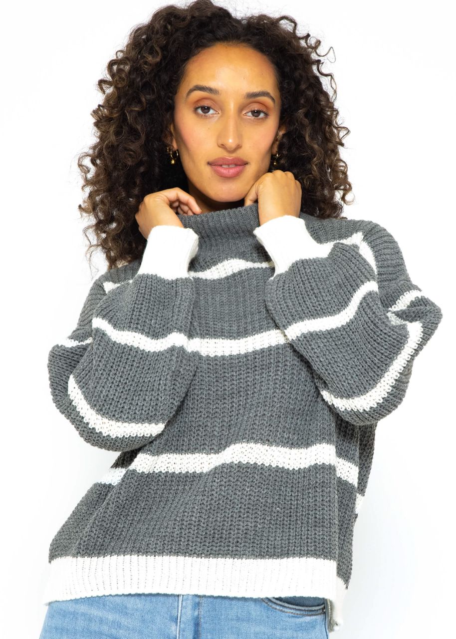 Striped turtleneck jumper - grey-offwhite