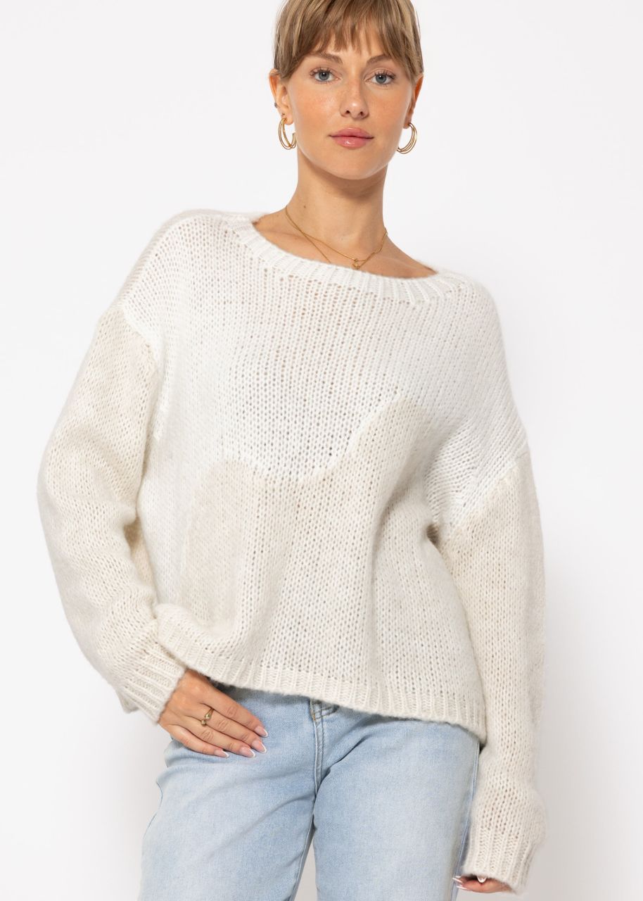 Two-coloured knitted jumper - offwhite-beige