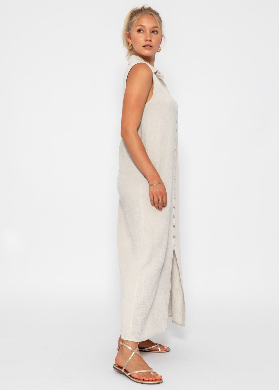 Long sleeveless muslin dress - beige