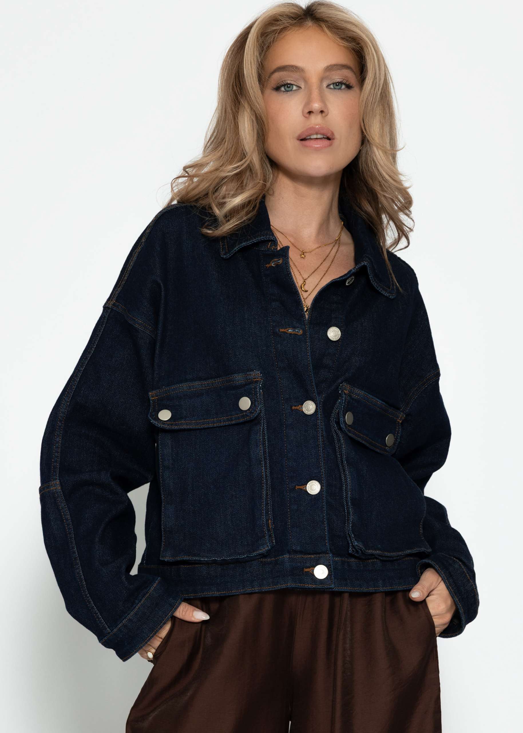 Denim jacket with patch pockets - dark blue