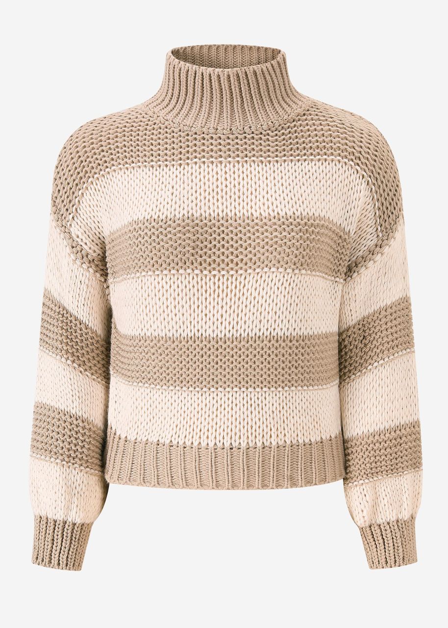 Turtleneck jumper with stripes - taupe-beige