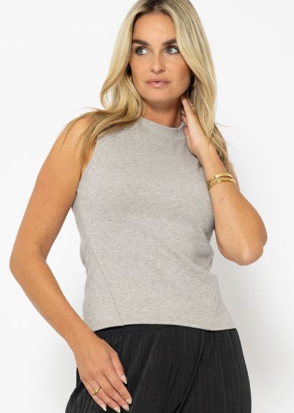 Jersey top with stand-up collar - taupe mottled