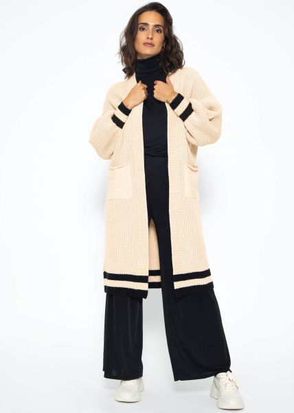 Long cardigan with pockets - beige-black