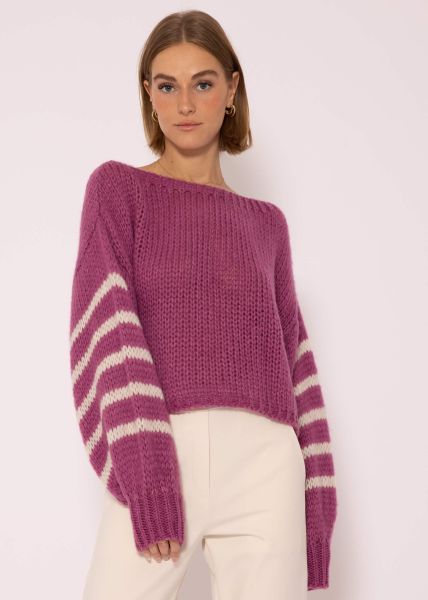 Jumper with striped sleeves - mauve-light beige