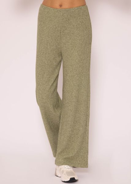 Wide-leg ribbed trousers, khaki