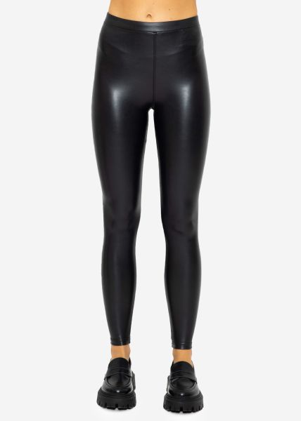 Lined Women's Thermal Leggings From Leather Imitation Black #H2096
