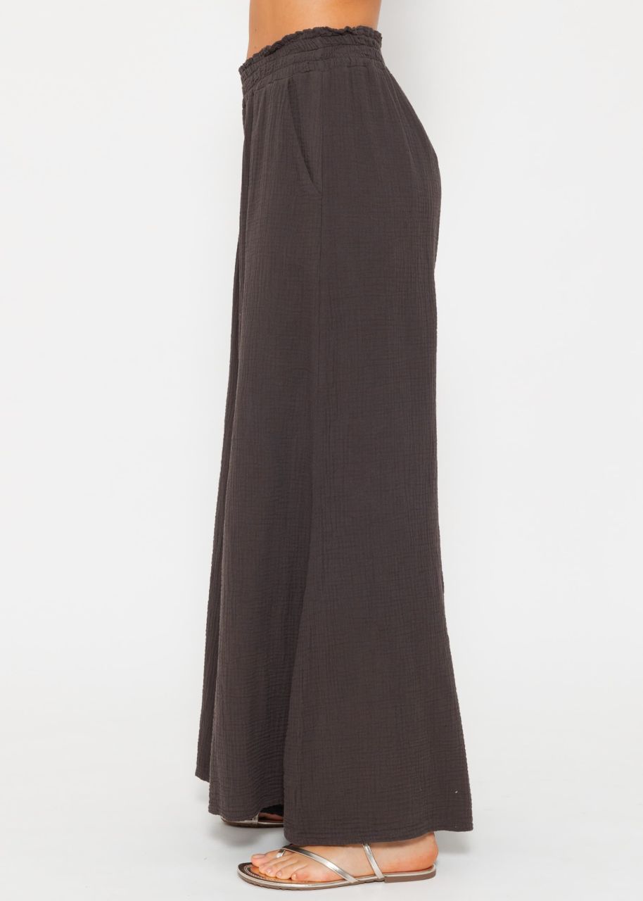 Muslin pants with wide leg - espresso