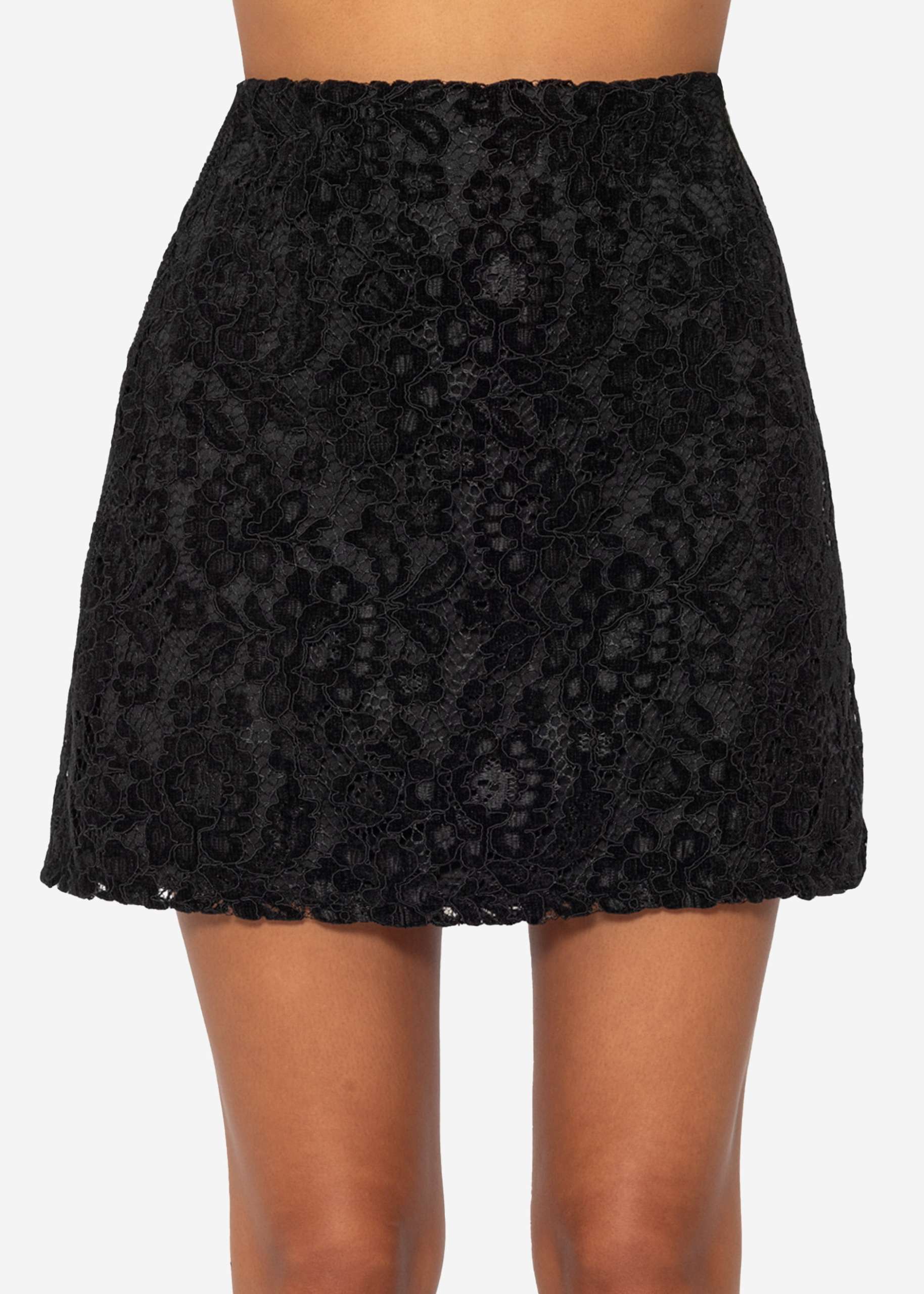 Short lace skirt with velvet effect - black