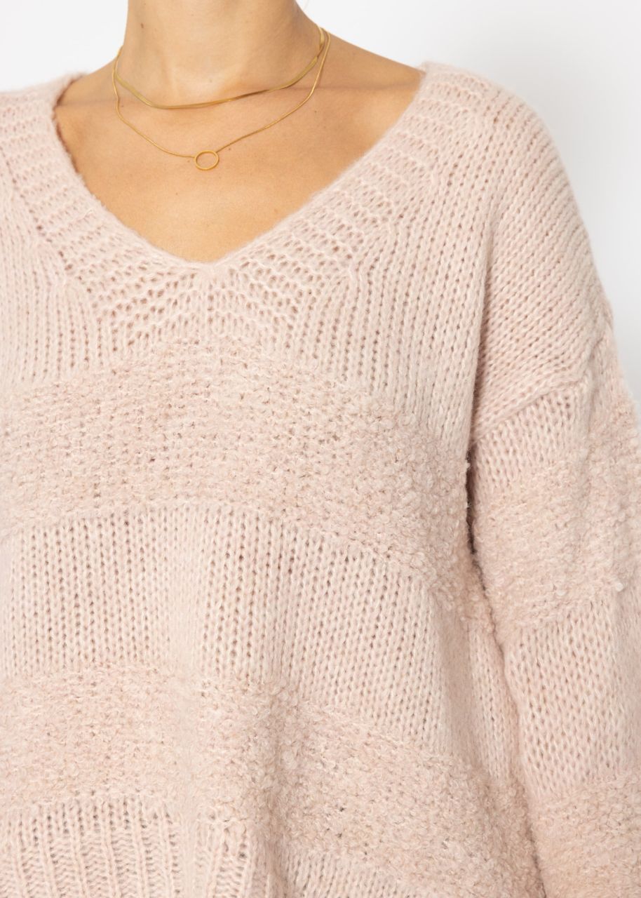 Knitted jumper with V-neck, pink