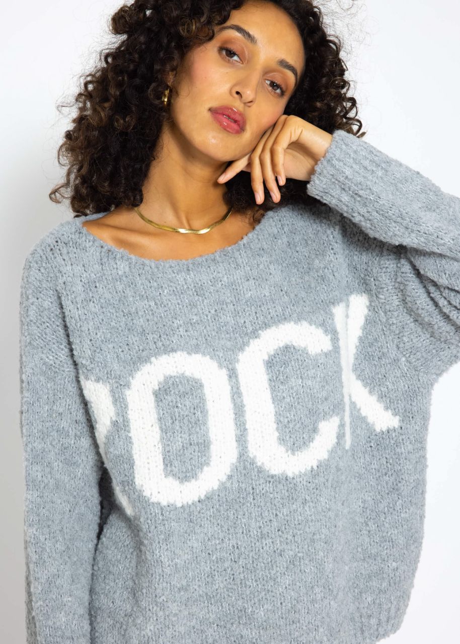 Oversize jumper with "Rock" lettering - grey-white