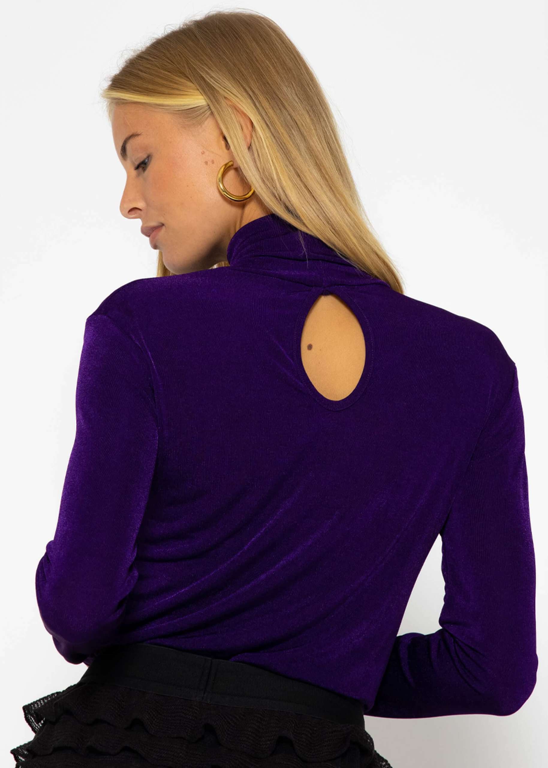 Flowing long-sleeved shirt with turtleneck and back cut-out - purple