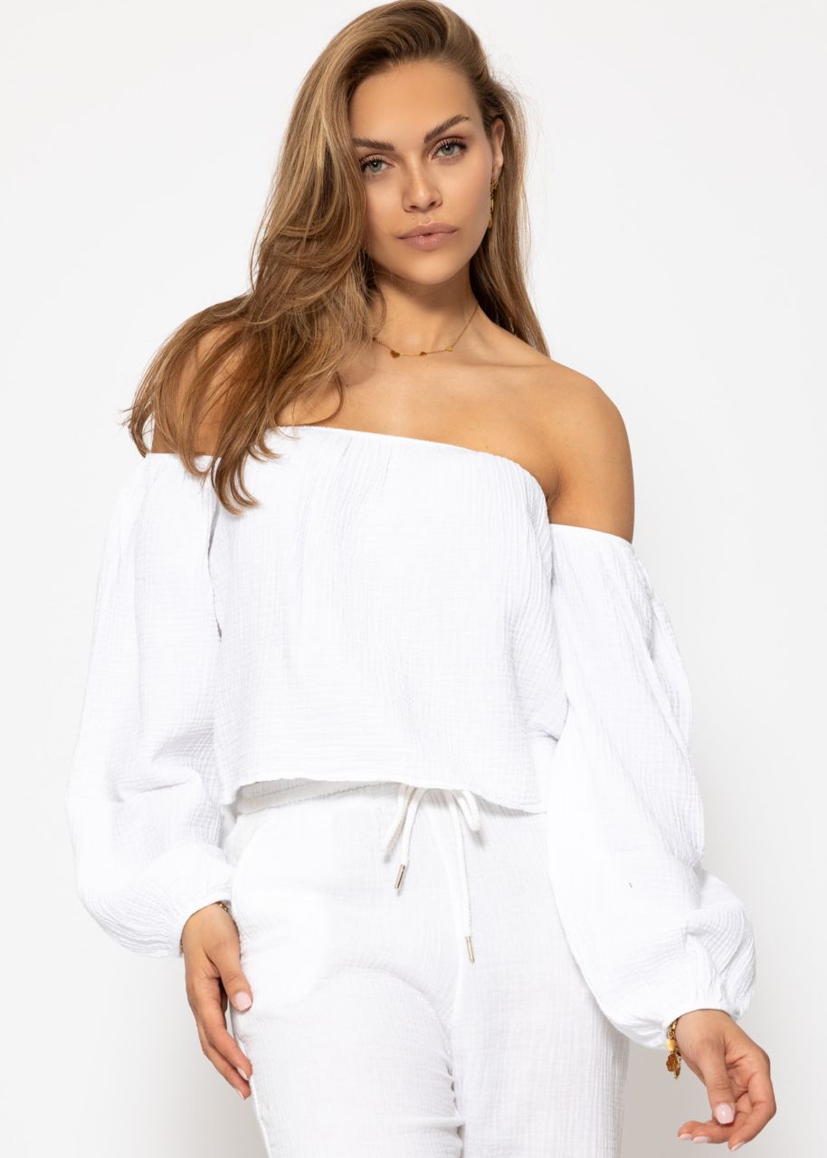 Muslin top, off-the-shoulder - white