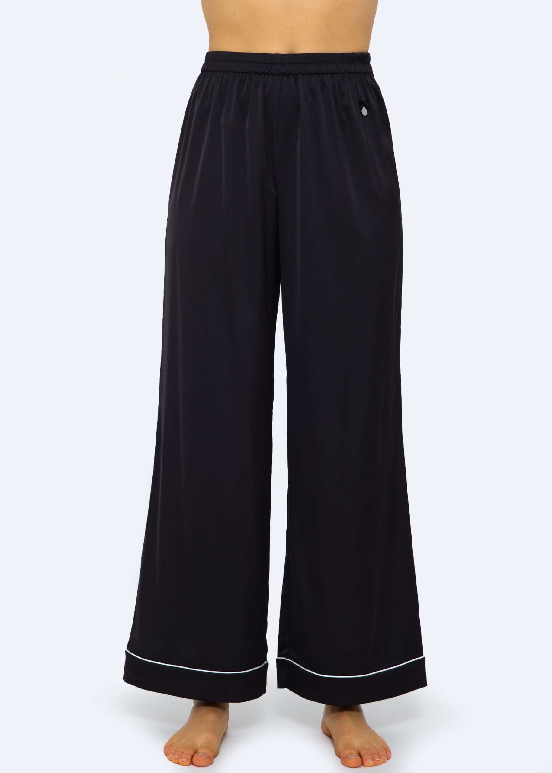 Satin pants with piping - black