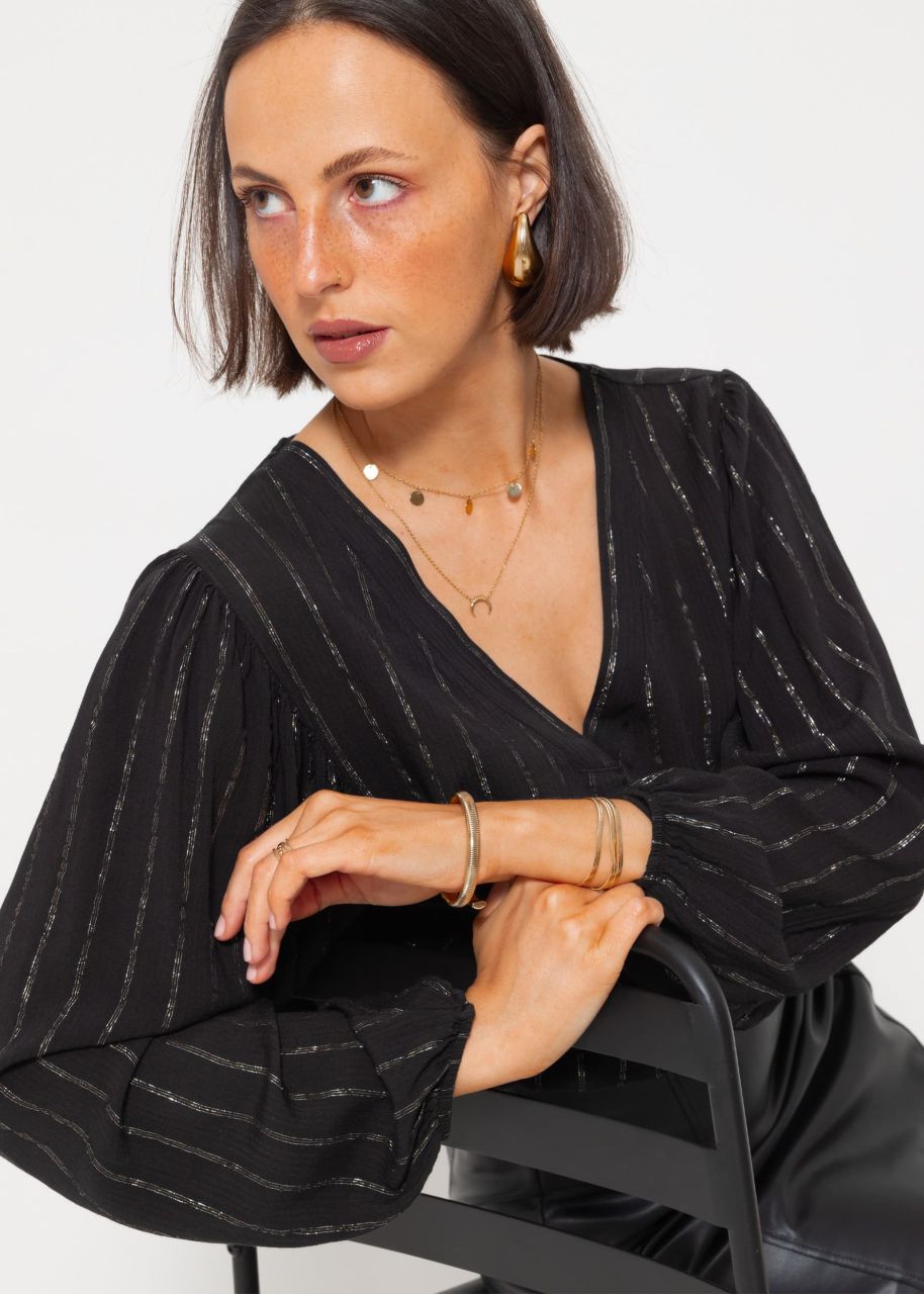 Blouse with glitter stripes - black