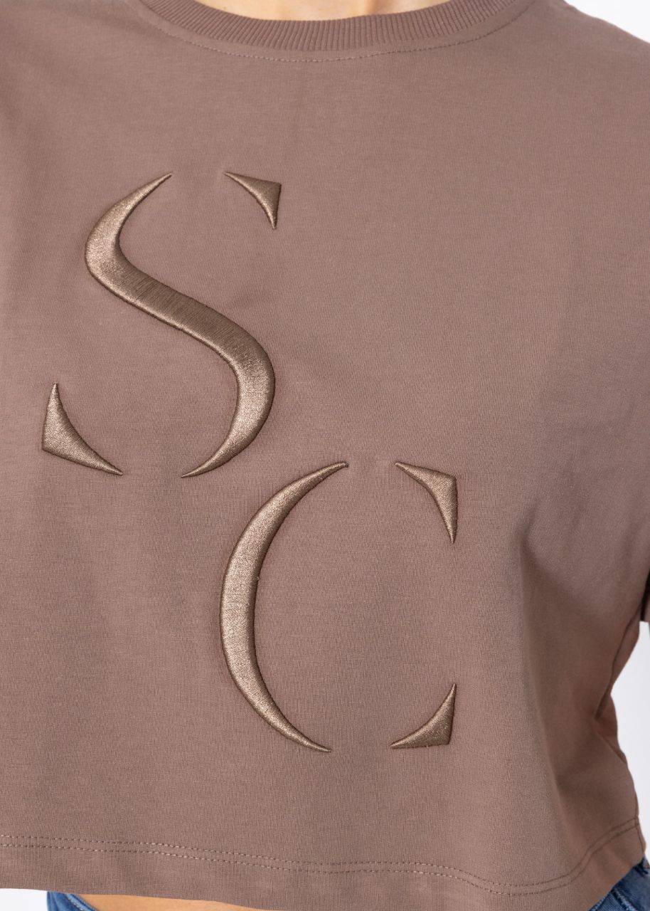 T-shirt with embroidery, taupe