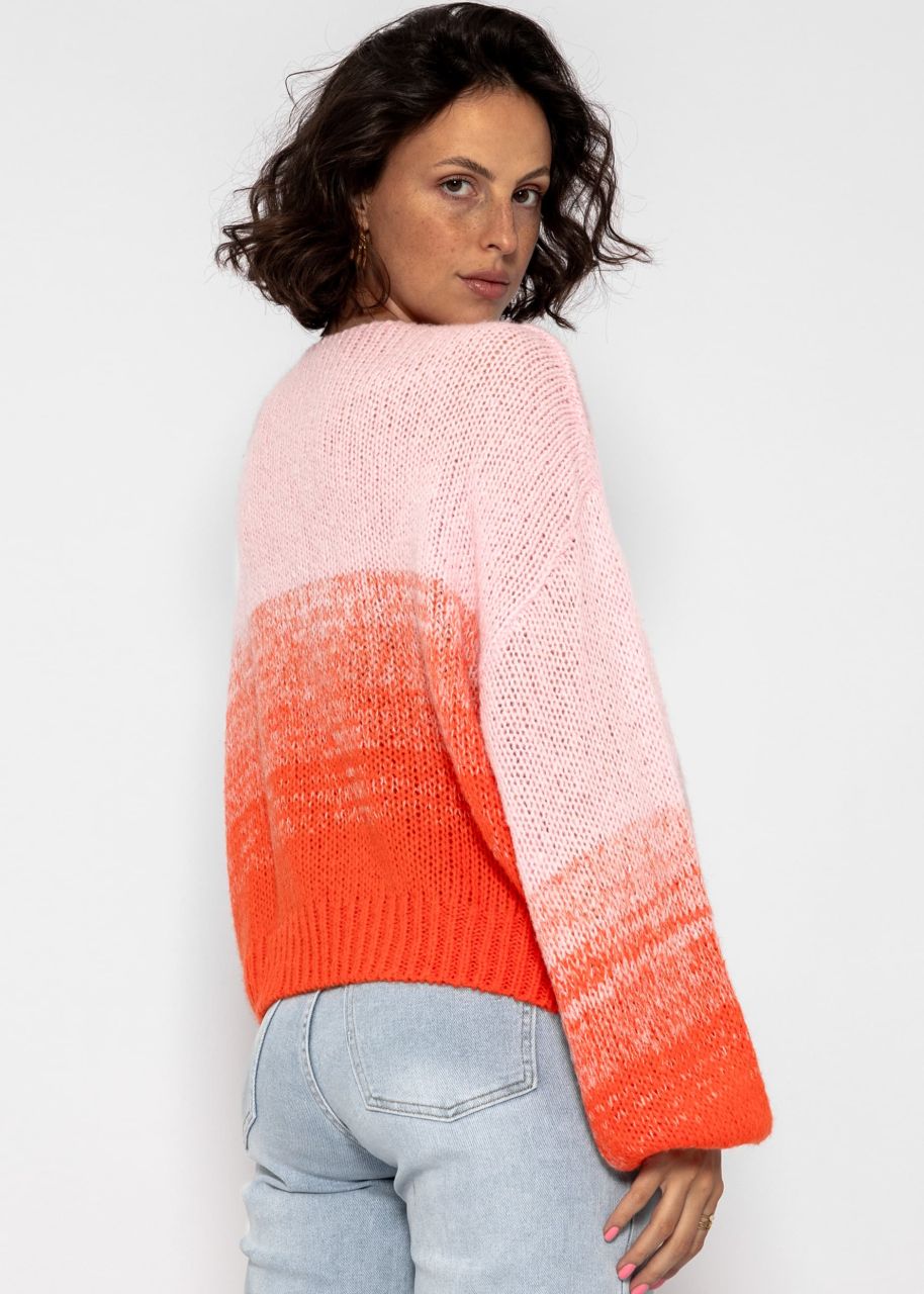 Sweater with balloon sleeves and color gradient - pink-orange