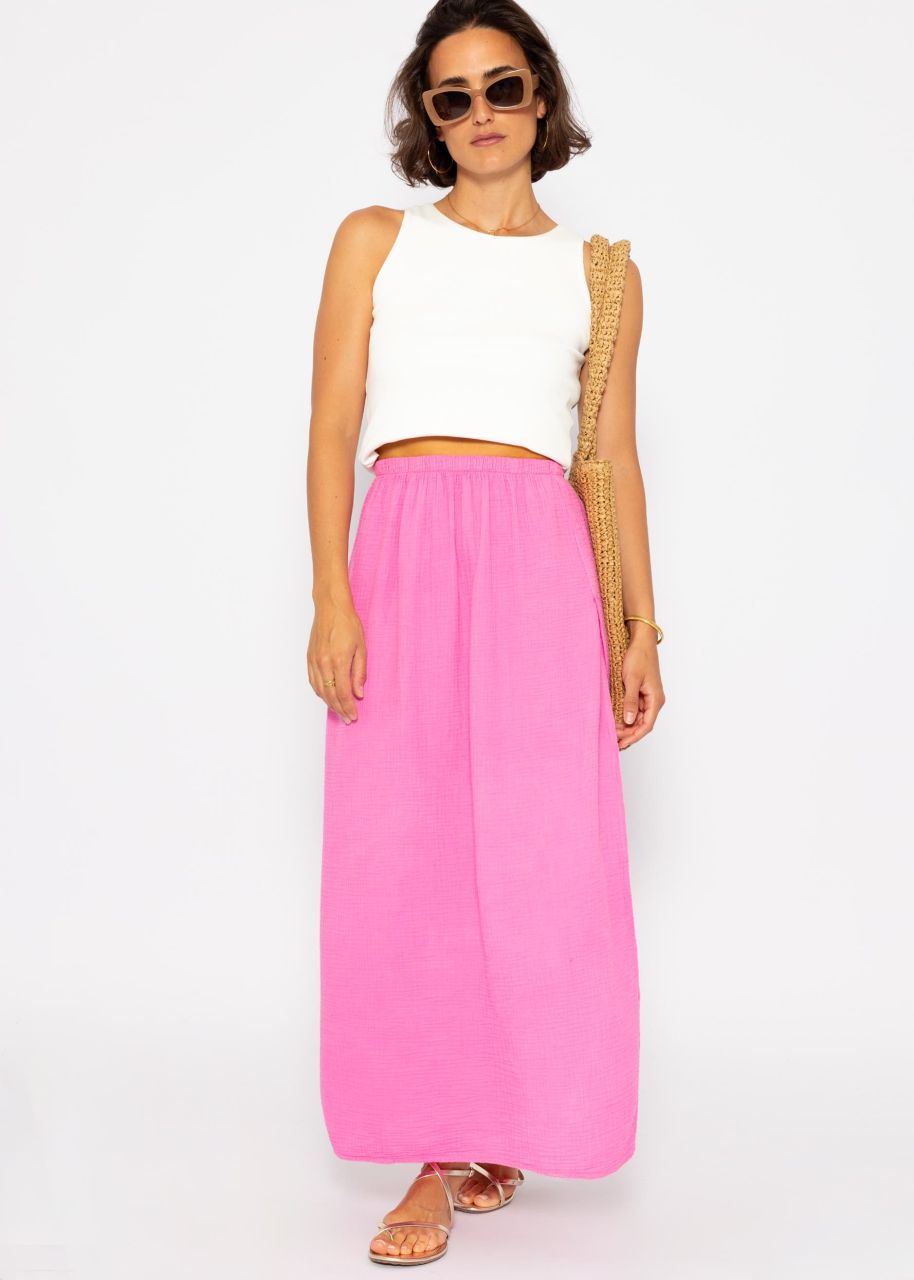 Long muslin skirt with high slit - pink