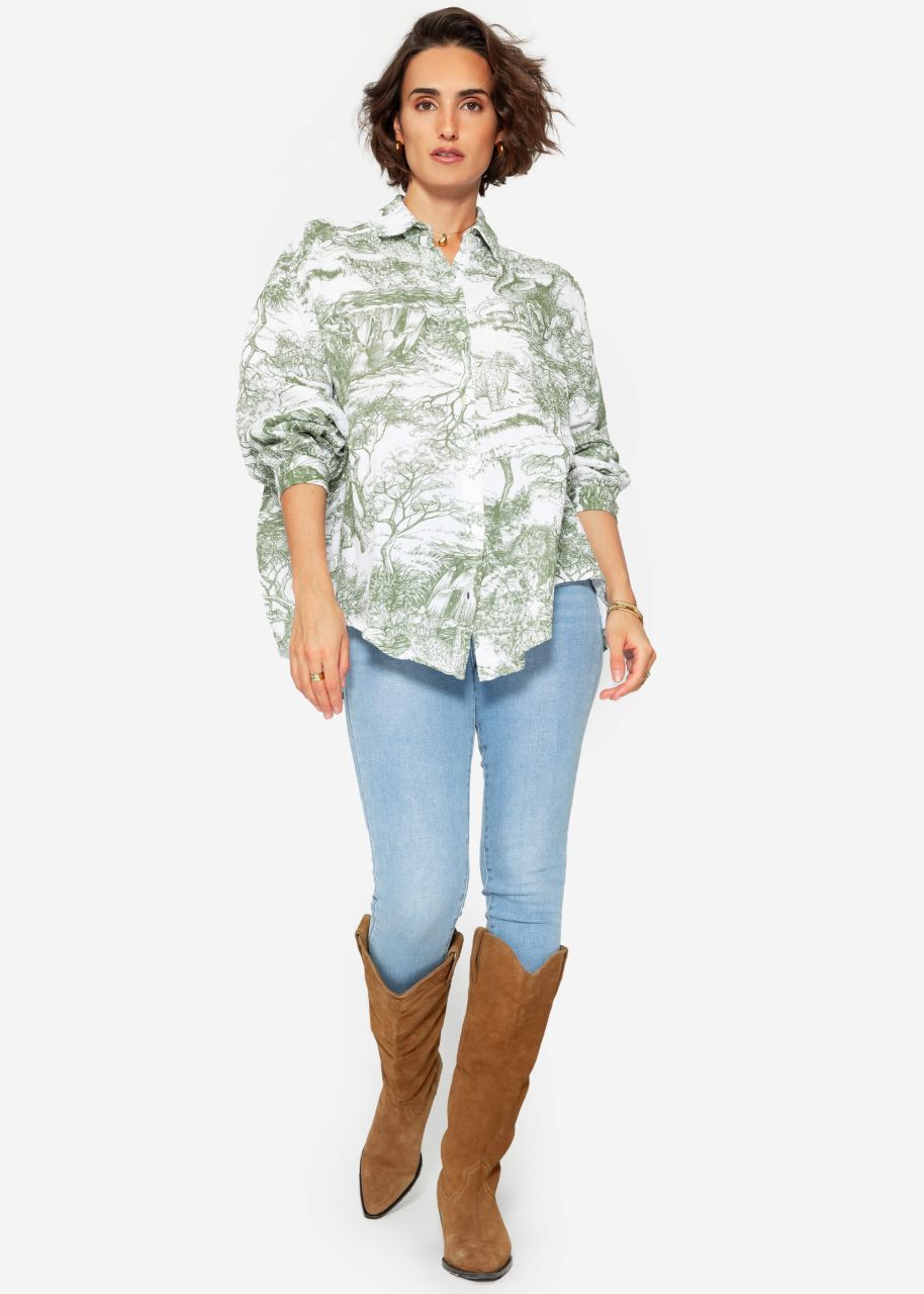 Muslin blouse with print, khaki