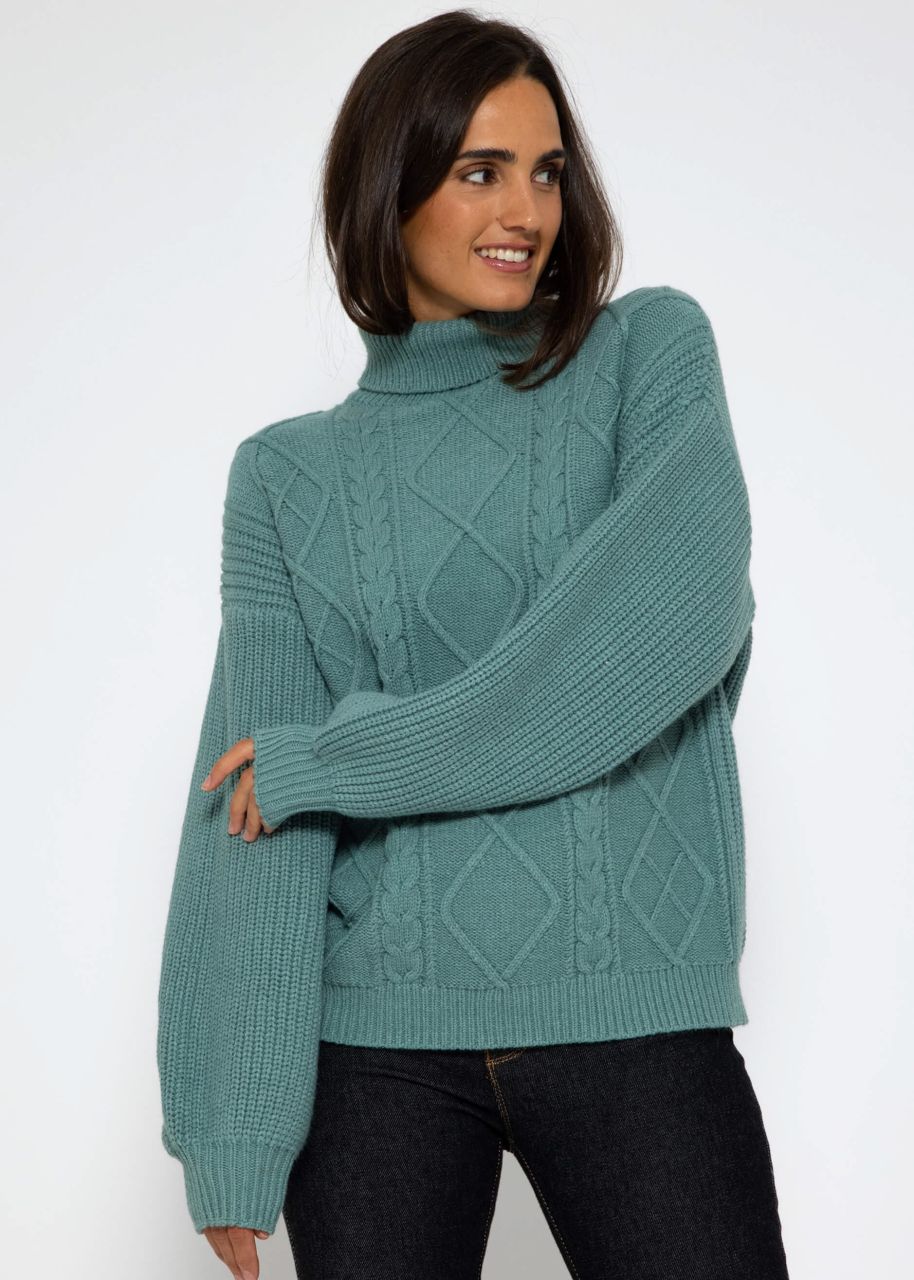 Cable knit turtleneck jumper - green