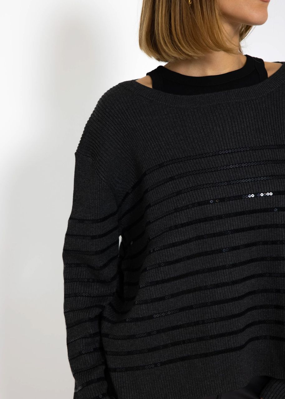 Jumper with sequin stripes - dark grey