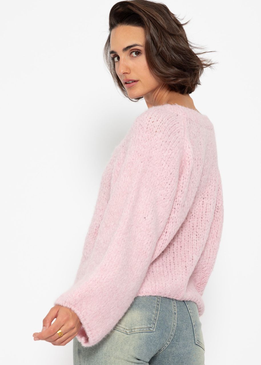 Sweater with a wide round neckline - pink