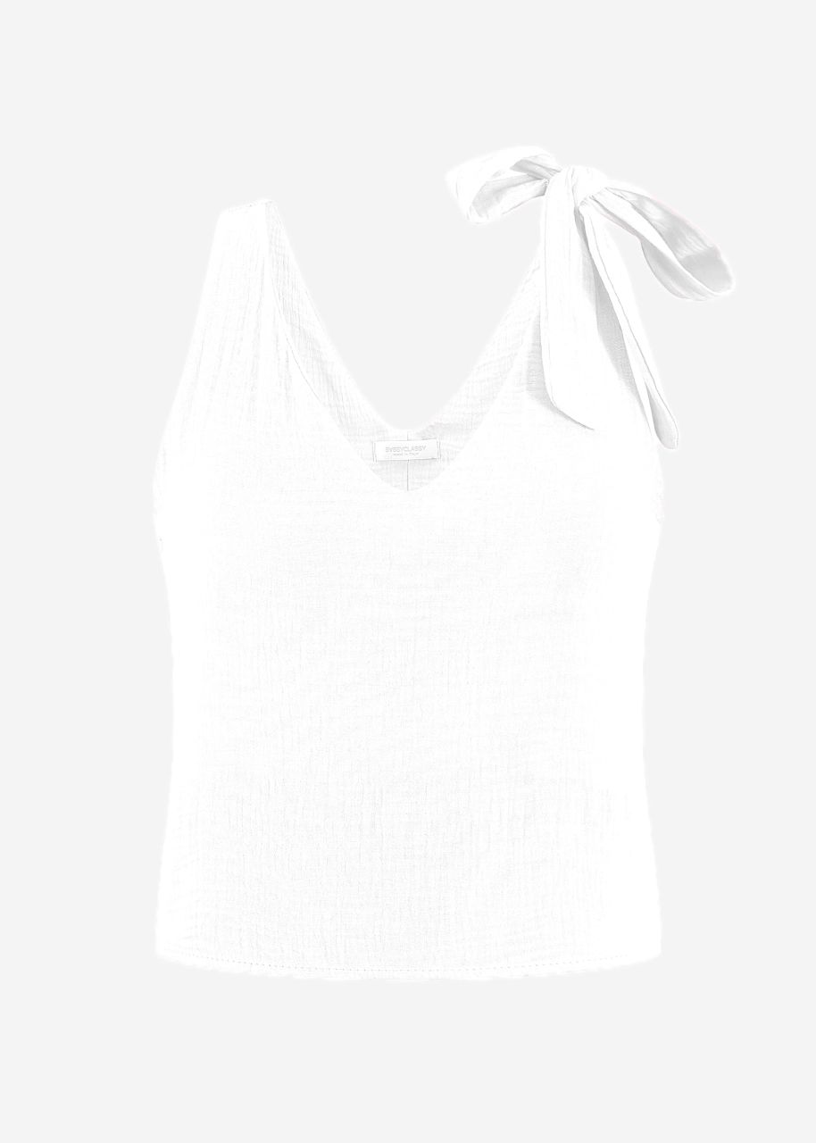 Muslin top with bow - white