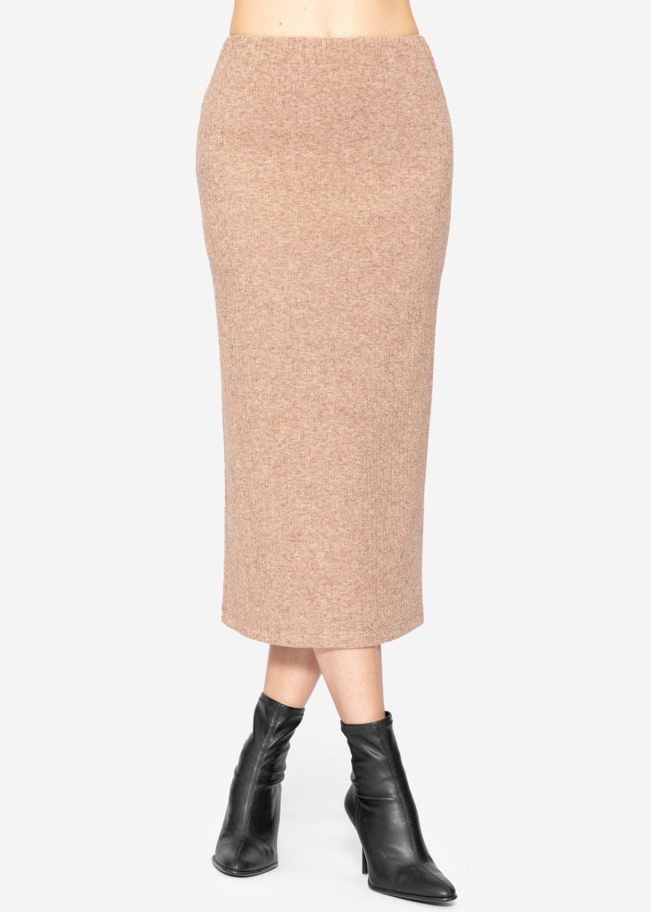 Midi length ribbed skirt - taupe