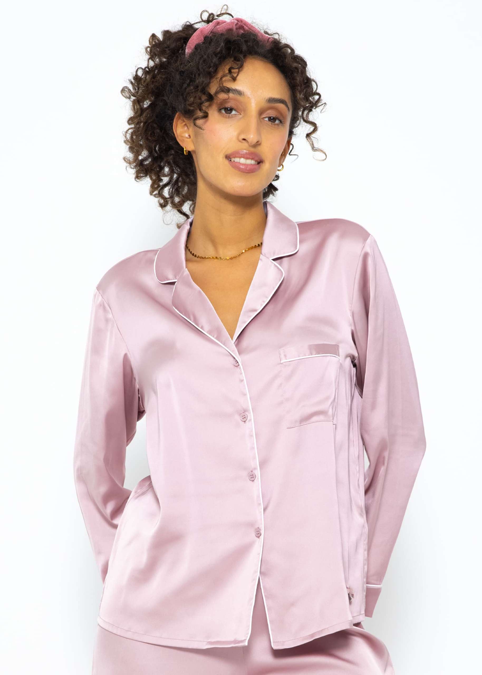 Pyjama blouse with piping - pink