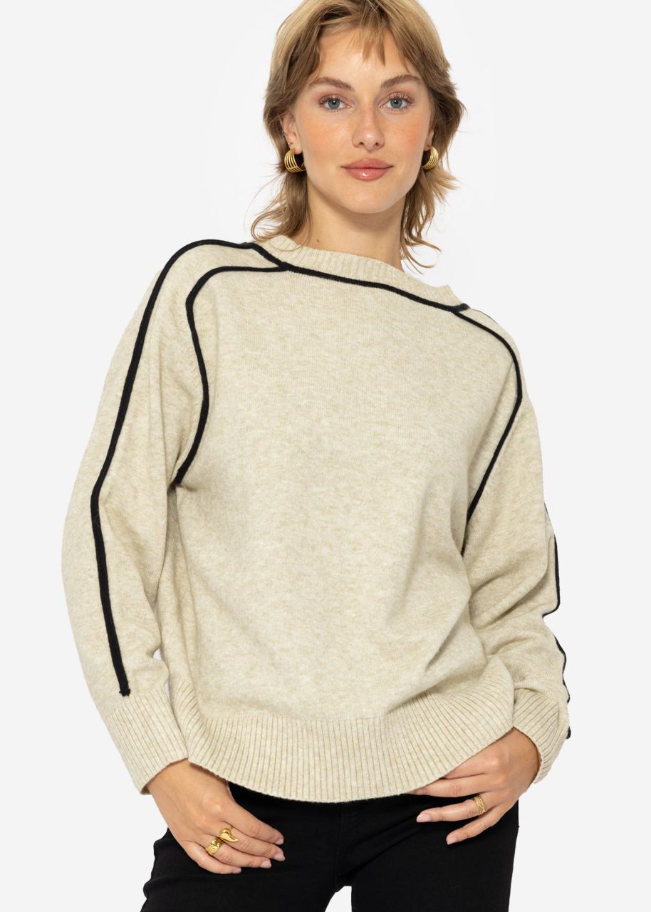 Jumper with decorative trims - beige-black