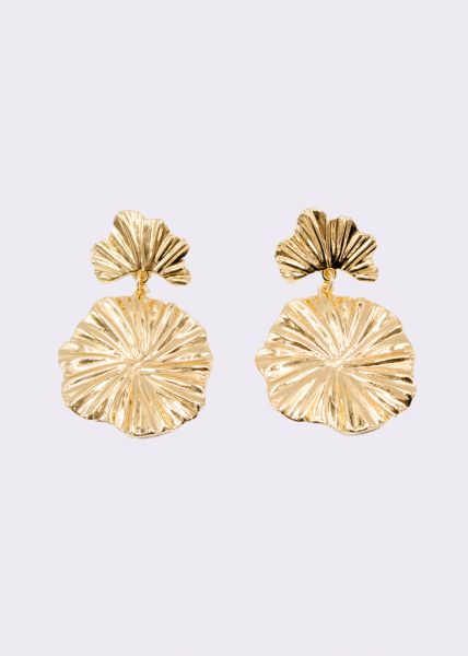 Stud earrings with hanging flower, gold