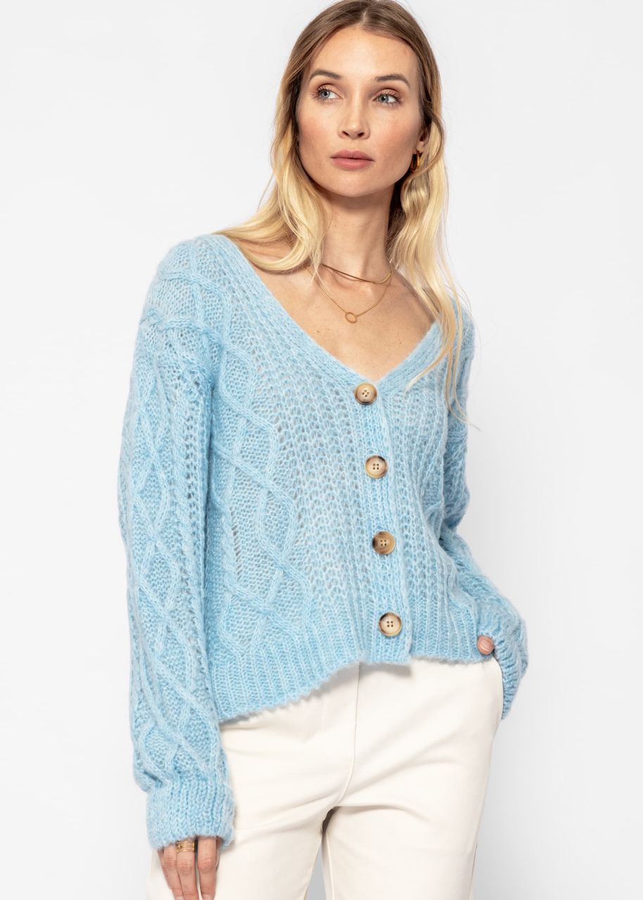 Oversized cardigan with cable knit pattern - light blue