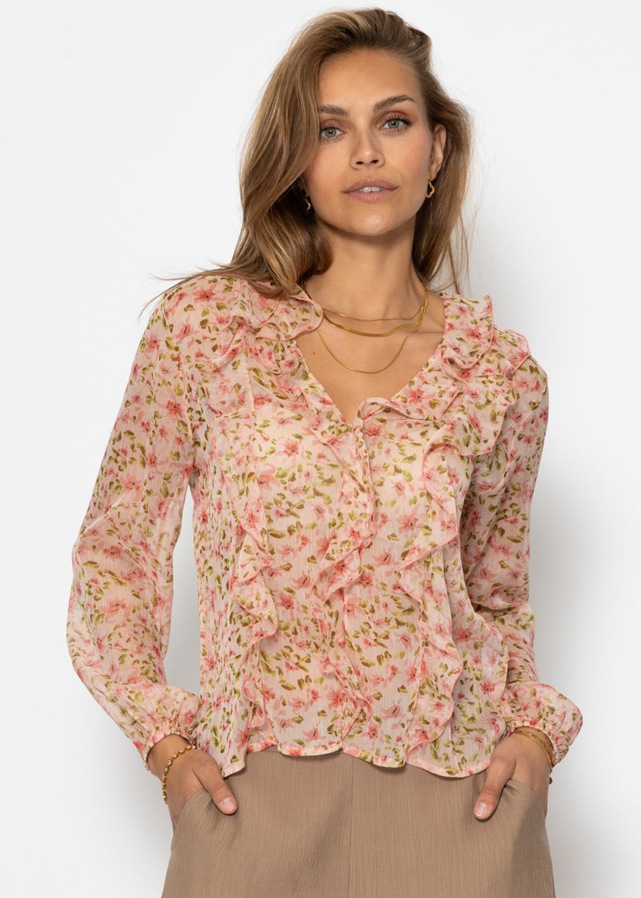 Chiffon blouse with ruffles - pink