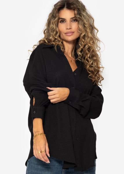 Oversize waffle piqué blouse - black