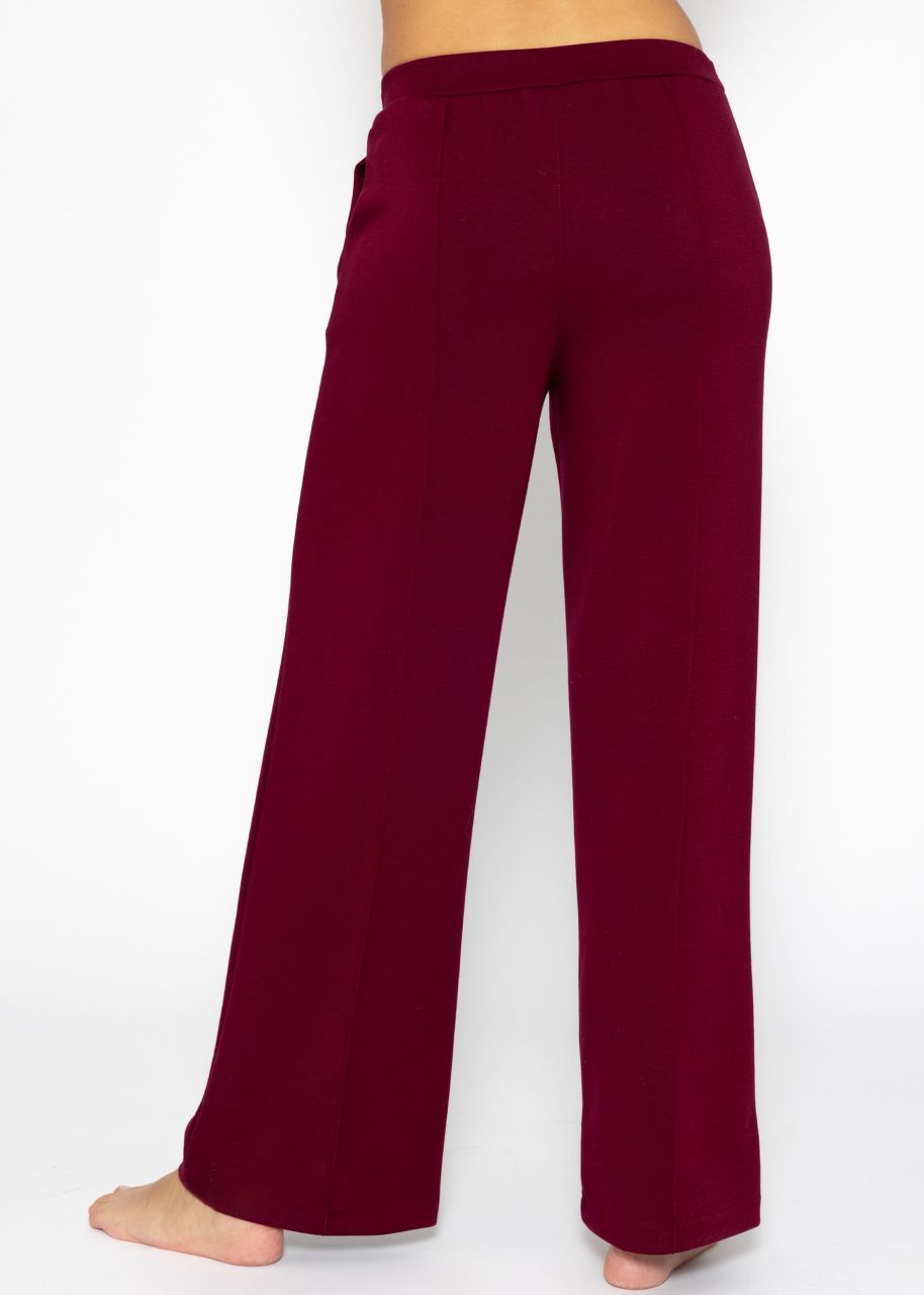 Soft wide jogging pants with piping - burgundy