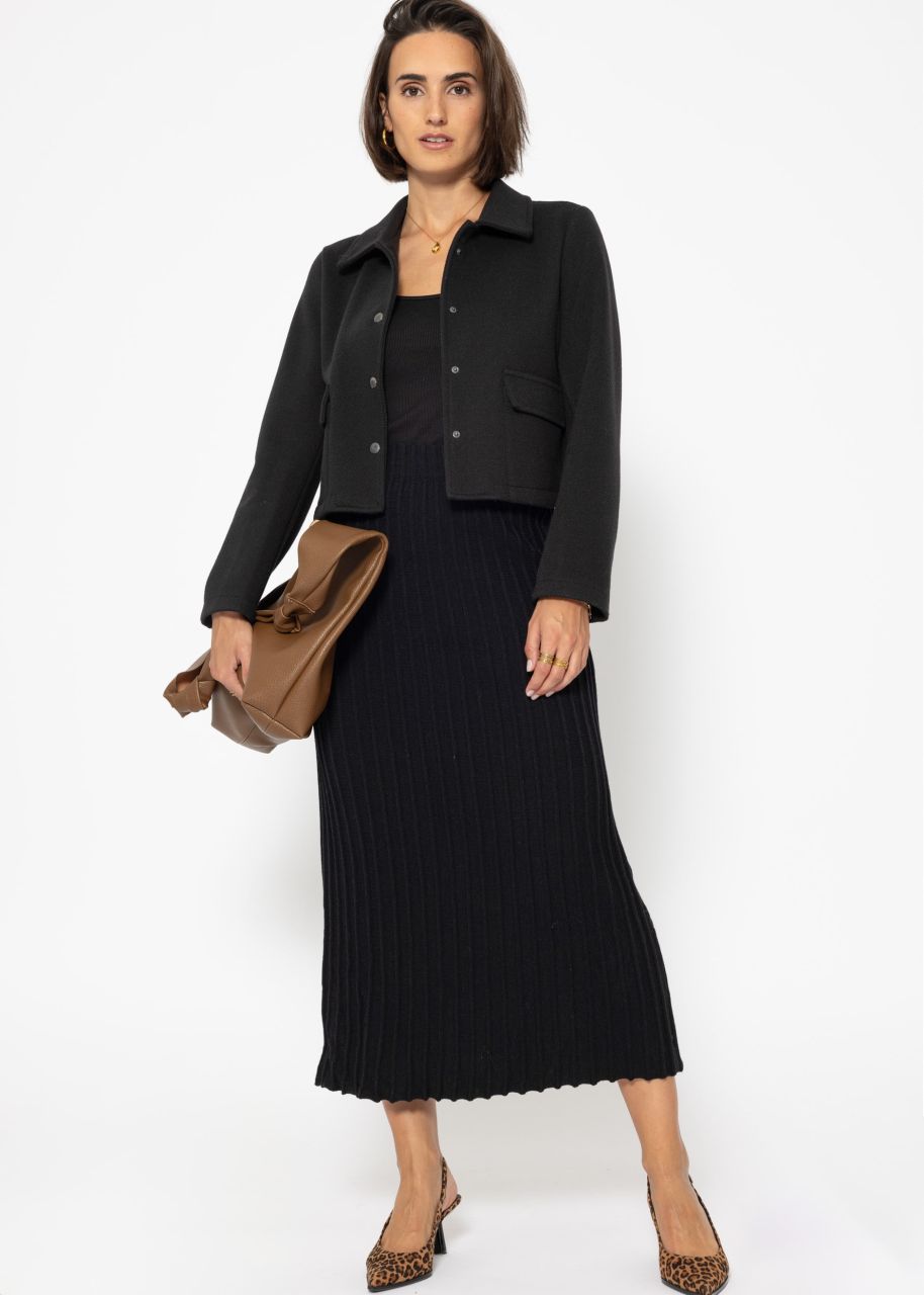 Pleated maxi knit skirt - black