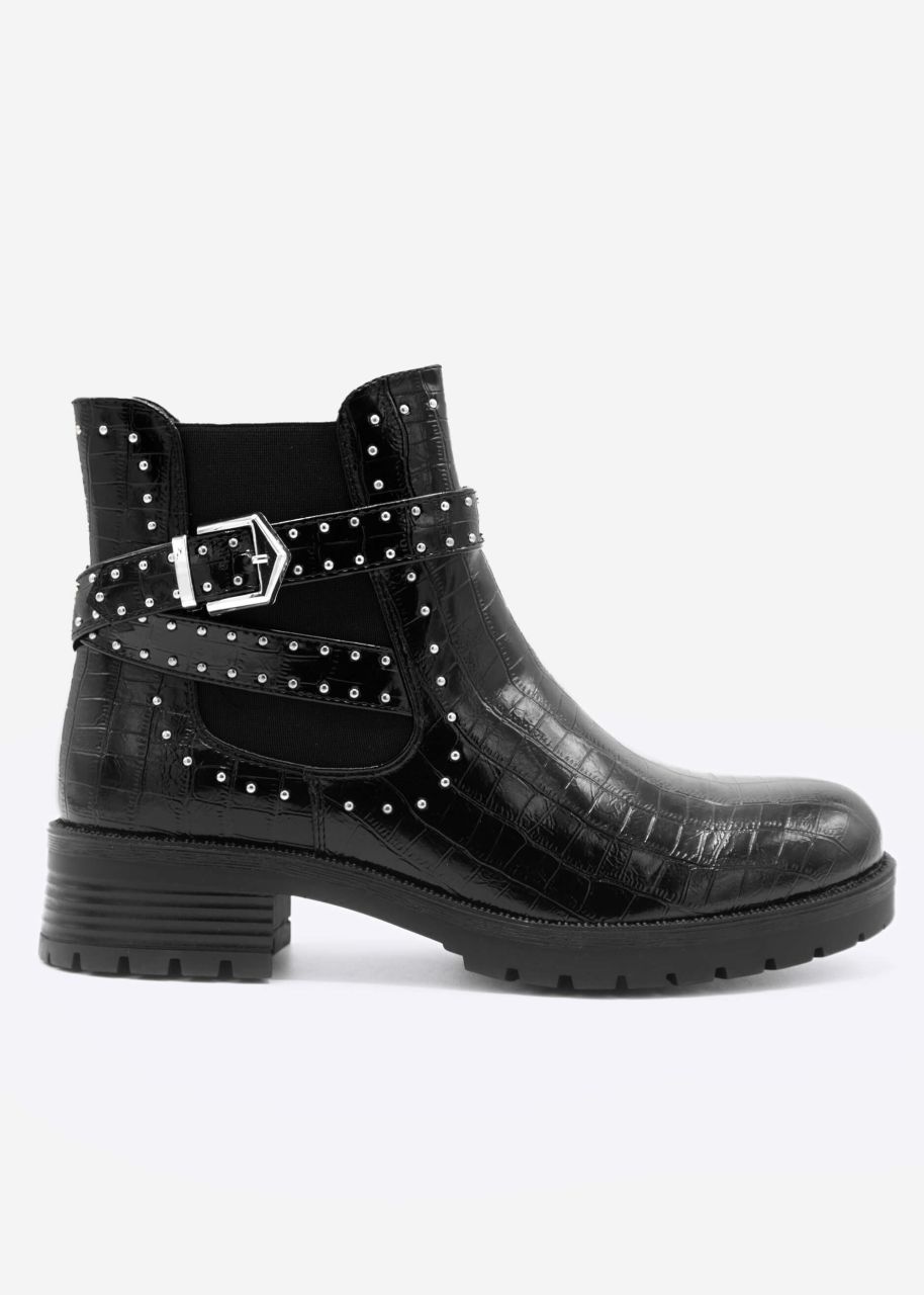 Croco boots with silver studs, black