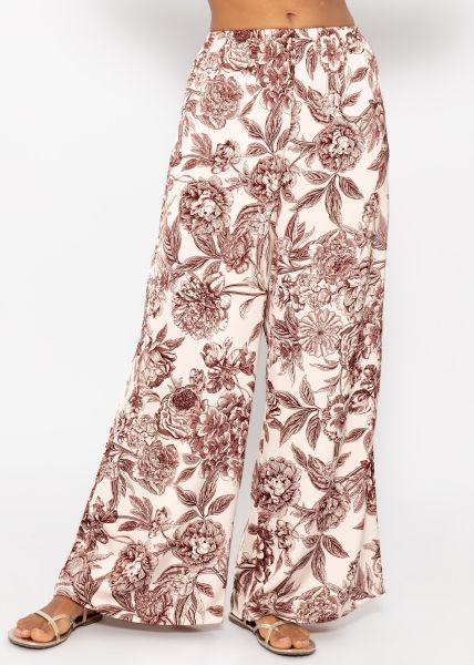 Satin pants with print - offwhite-wine red