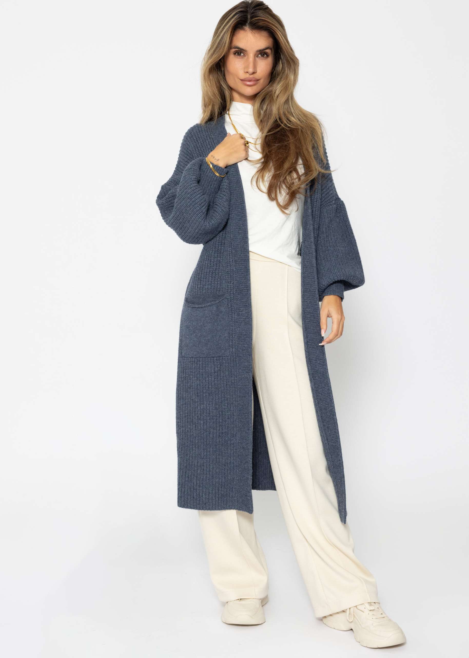 Long super soft cardigan with pockets - jean blue