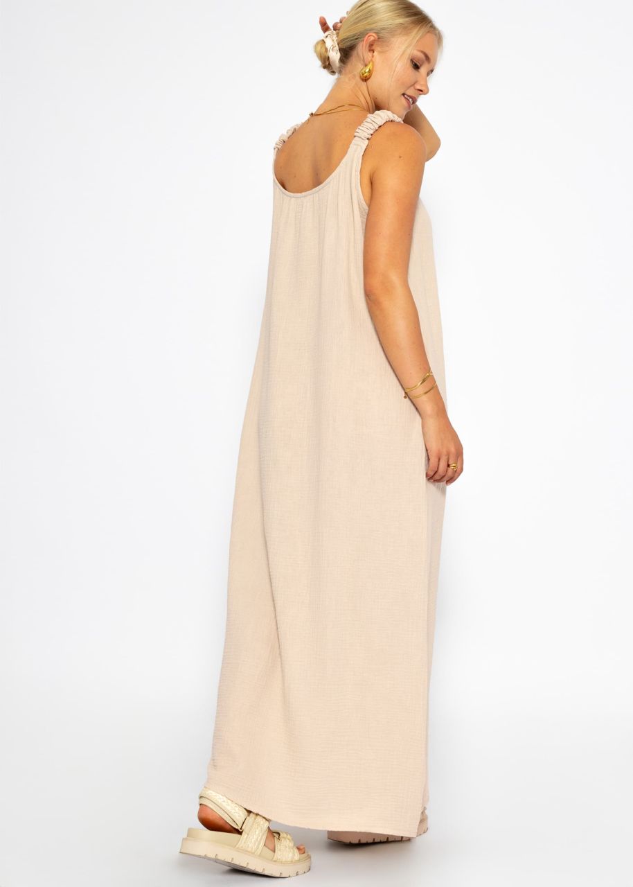 Maxi muslin dress with pockets - beige